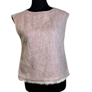 Ann Mashburn Tweed Top Sleeveless‎ Fringed Hem Pink Sparkle XS